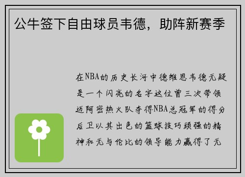 公牛签下自由球员韦德，助阵新赛季